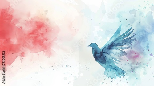 Watercolor painting of a dove in a colorful abstract background photo