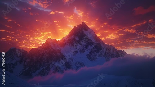 A beautiful landscape of a mountain range at sunset.