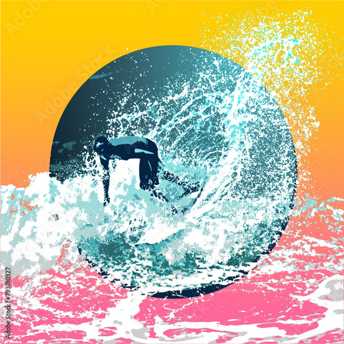 surf, ilustracion, olas, silueta, pegatina, surfista, vector	

