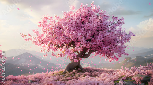 cherry blossom tree in bloom in spring, with pink flowers spreading along its branches photo