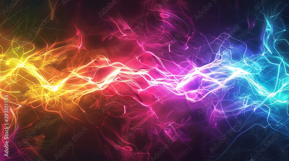 Electric pulse waves in a spectrum of neon colors, dynamic and energetic
