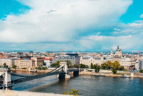 Photography The River Danube and Szechenyi Chain Bridge, view from Buda Castle