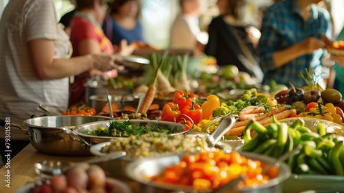 A community potluck dinner featuring locally sourced and sustainable foods. 