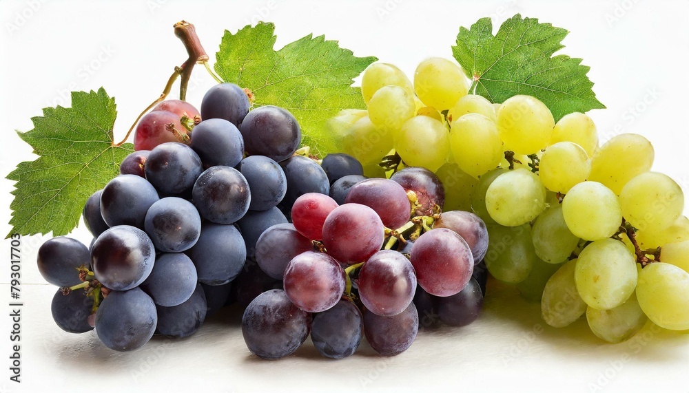Set of grapes of different varieties and colors, isolated on a white background. Set of grapes of different varieties and colors, isolated on a white background.