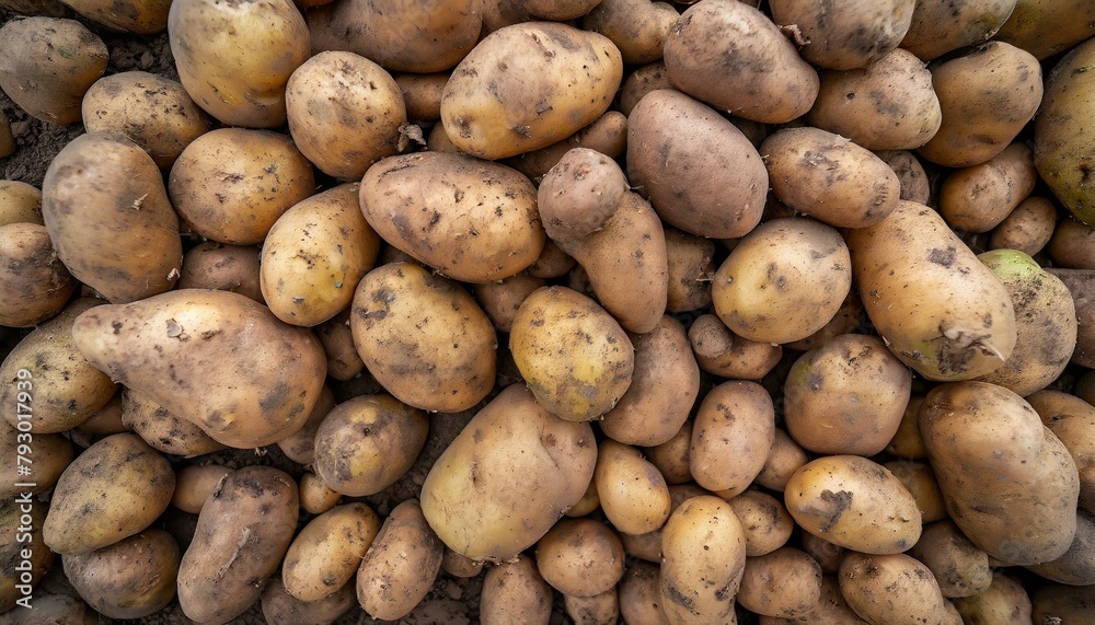 Top down view of many organic freshly dug potatoes. Agricultural background texture Top down view of many organic freshly dug potatoes. Agricultural background texture