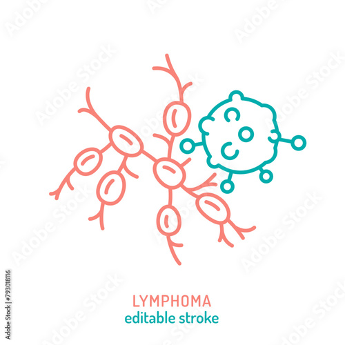 Lymph node cancer outline icon. Lymphocytic neoplasm sign.