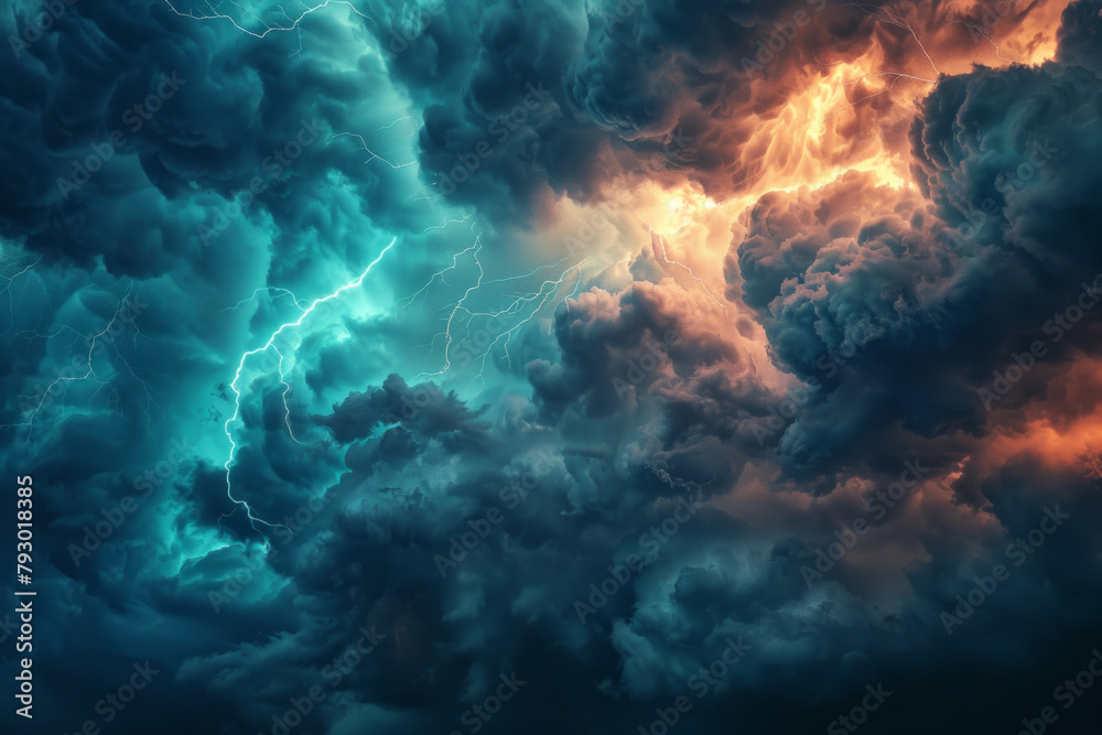 Stormy sky, with dark clouds swirling and lightning crackling across the horizon, conveying emotions of fear, awe, and raw power. Stormy sky, with dark clouds swirling and lightning crackling across the horizon, conveying emotions of fear, awe, and raw power.