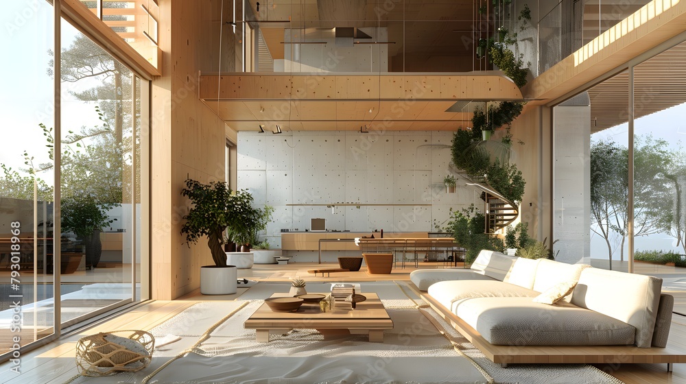 Modern living room with furniture and a view