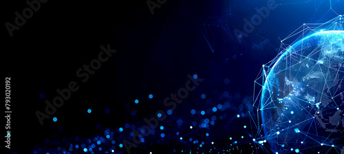 Abstract background with digital technology and the global network concept, planet earth in the form of glowing particles and connecting lines and dots. futuristic, technology, connection, earth photo