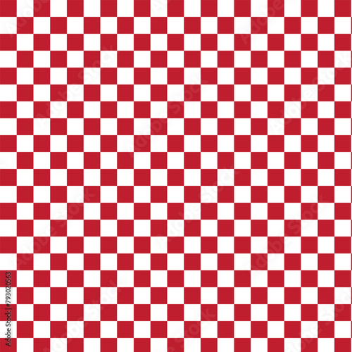 Red checkerboard pattern background.