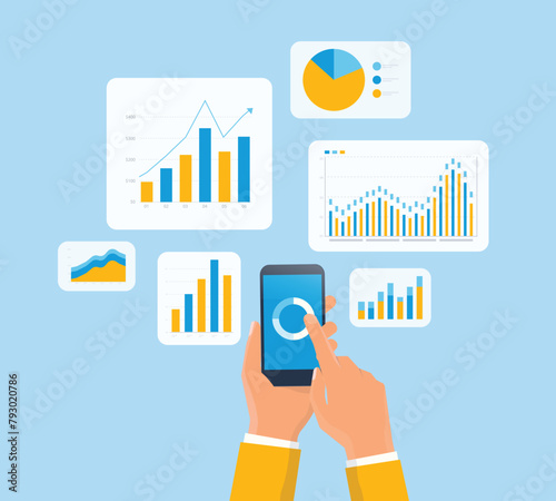 business data analytics design concept. and flat vector illustration business finance investment monitor report dashboard.	