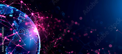 Abstract background with digital technology and the global network concept, planet earth in the form of glowing particles and connecting lines and dots. futuristic, technology, connection, earth