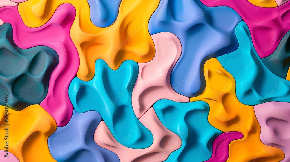 Abstract pattern created from a lively mix of 3D shapes vibrant colors blending textures that pop in a dynamic display Abstract pattern created from a lively mix of 3D shapes vibrant colors blending textures that pop in a dynamic display