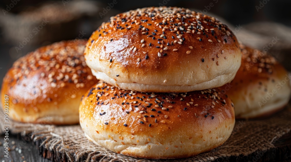 Delicious Golden-Brown Burger Buns, Freshly Baked Generative AI Delicious Golden-Brown Burger Buns, Freshly Baked Generative AI