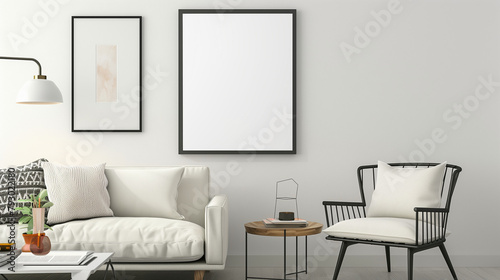  Rooms boast empty frames against white walls, offering a serene space for framed images. photo