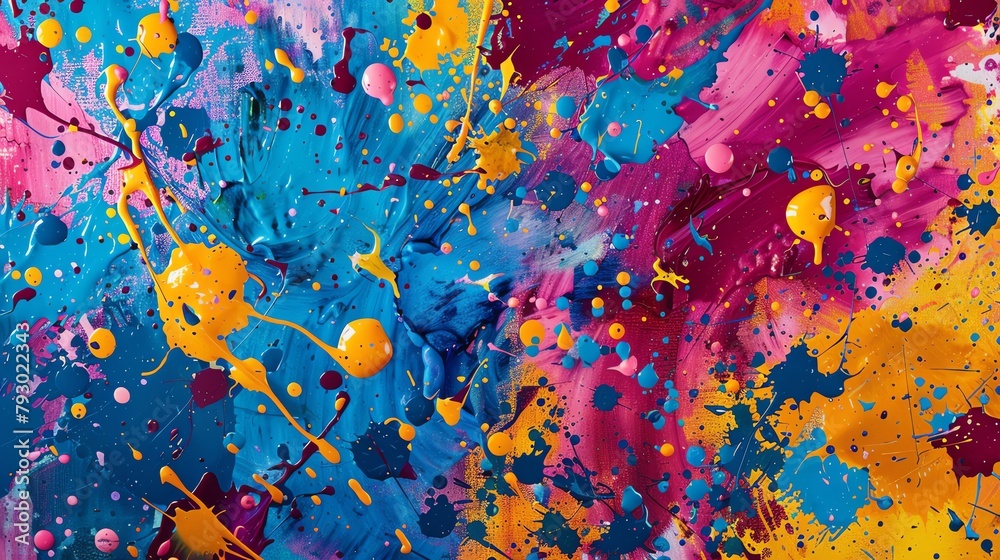 Energetic background with multicolored paint splashes in a dynamic splatter pattern ideal for bold and expressive art Energetic background with multicolored paint splashes in a dynamic splatter pattern ideal for bold and expressive art