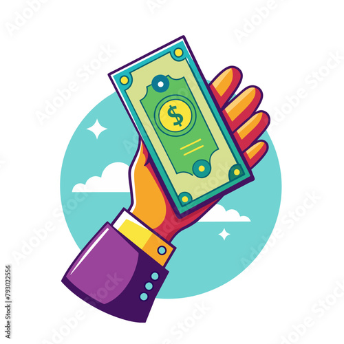 hand with dollar money for payment business closeup on white