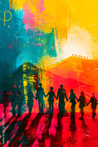 Celebrating diversity, this abstract illustration reflects a dynamic LGTBIQ+ march with vivid colors and energetic gay spirits photo