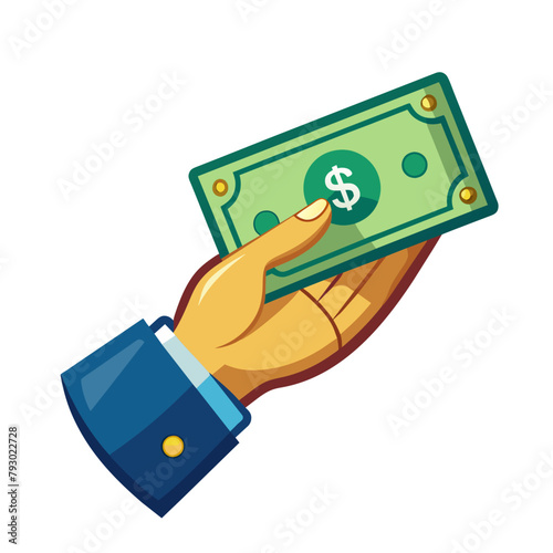 hand with dollar money for payment business closeup on white