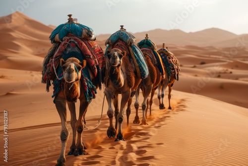 Dromedary caravan in the desert
