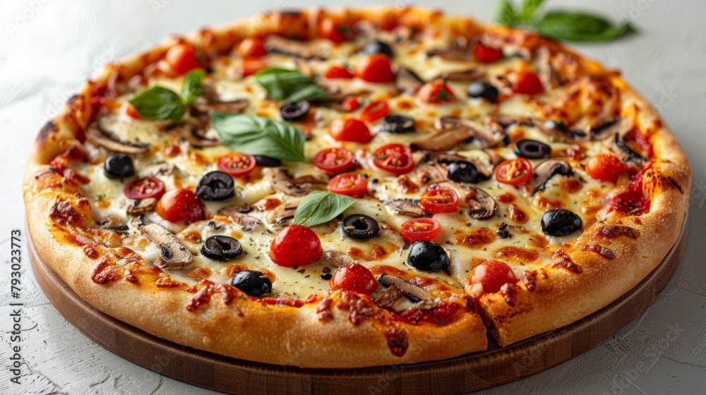Delectable Veggie Pizza with Mushrooms, Tomatoes, and Assorted Toppings Generative AI