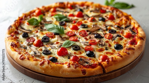 Delectable Veggie Pizza with Mushrooms, Tomatoes, and Assorted Toppings Generative AI