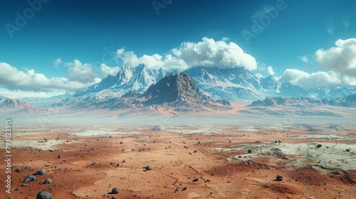 Desolate Desert Landscape with Barren Sands and Rugged Terrain Generative AI photo