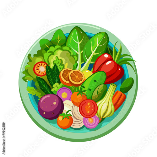 Green salad of fresh vegetables salad bowl on white background