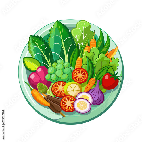 Green salad of fresh vegetables salad bowl on white background