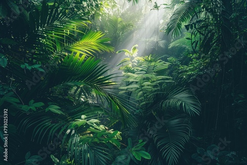 Dense jungle canopy alive with exotic wildlife sounds. © Shaheen