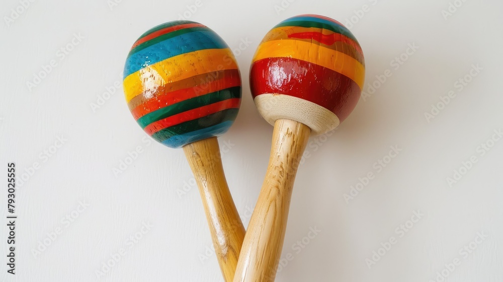 Mexican wooden maracas stand out against a crisp white backdrop Mexican wooden maracas stand out against a crisp white backdrop
