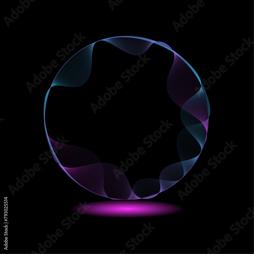 abstract blue and purple wave round frame dynamic wavy lines