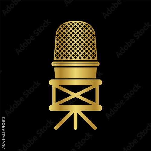 Microphone icon. Podcast, voice or audio record, radio mic symbol. Old microphones design. Vector illustration.