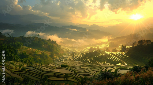 The rice terraces at Bada site in Yuanyang county, China photo