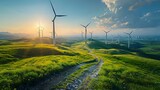 Vibrant Fields and Sleek Wind Turbines