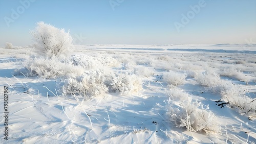 Impact of Meteorite Created Frozen Tundra with Resilient Plants Adapted to Survive. Concept Meteor Impact, Frozen Tundra, Resilient Plants, Survival Adaptations