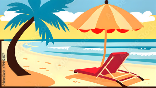 Simple design illustration of a summer beach with palm trees