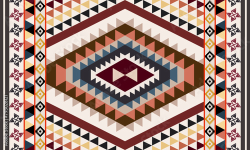 Rug carpet background Geometric ethnic oriental ikat pattern traditional Design for background, carpet, wallpaper, clothing, wrapping, Batik, fabric, Vector illustration