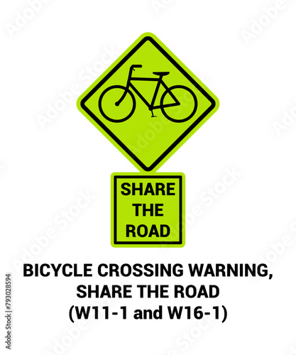 BICYCLE CROSSING WARNING SHARE THE ROAD SIGN , Pedestrian and Bicycle Signs US ROAD SYMBOL SIGN MUTCD