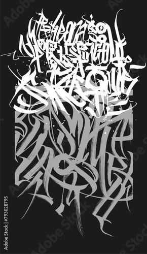 Lettering calligraphy art poster. Random letters abstract hand drawn brush line concept