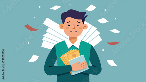 A man holding a stack of bills looking stressed and overwhelmed as he tries to come up with a plan to pay off debt and create an emergency