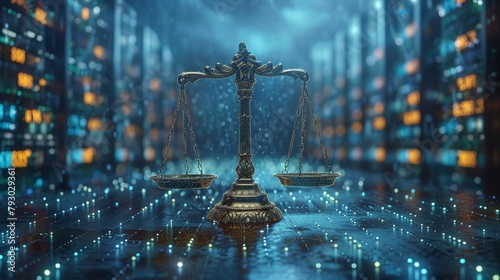 Digital Law Concept: Duality of Judiciary and Data Intelligence Generative AI photo