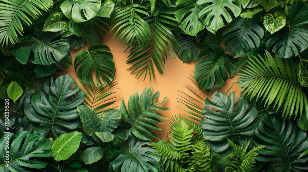 Vibrant Tropical Foliage Showcasing Ferns and Monstera Leaves Generative AI