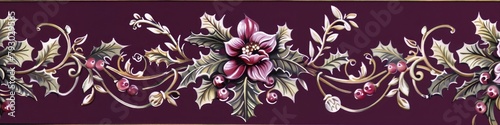 A traditional holiday border with a solid plum purple background  adding a regal and elegant touch.
