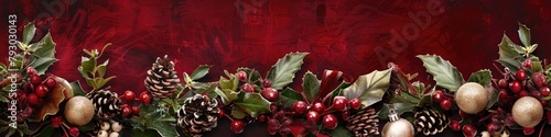 A traditional holiday border with a solid maroon background, perfect for a warm and inviting atmosphere.