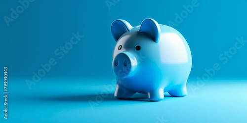 Gleaming Blue Piggy Bank on Blue Surface for Financial Growth
