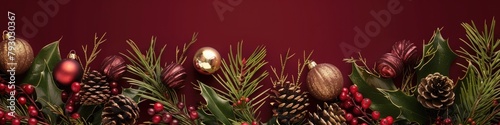 A traditional holiday border with a solid maroon background, perfect for a rich and warm look.