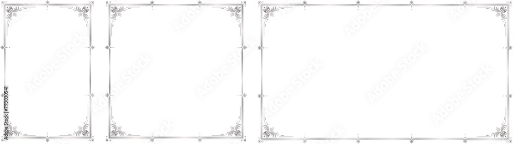 Set of Decorative Vintage Silver Frames and Borders, 2x3, 1x1, 16x9 sizes