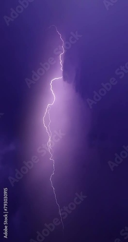 Lightning storm in the night sky. Multiple lightnings and thunders illuminate night sky