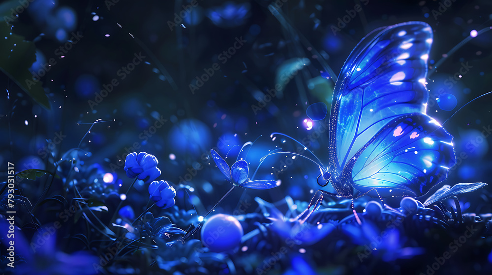 A radiant butterfly with wings that mirror the night sky alights amidst an ethereal cascade of light, surrounded by smaller luminous kin, embodying the universe’s vast and sparkling wonder. A radiant butterfly with wings that mirror the night sky alights amidst an ethereal cascade of light, surrounded by smaller luminous kin, embodying the universe’s vast and sparkling wonder.
